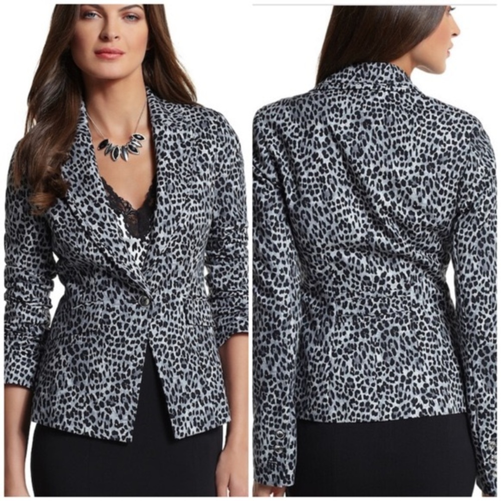 WHBM Blazer Black & Gray Leopard Print Jacket 8
